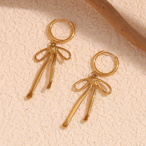 Wholesale Women's Geometric Bow Stainless Steel 18K Gold Plated Fashion Earrings