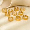 Wholesale Women's Geometric Bow Wave Doublelayer Open Ring 18K Gold Plated Stainless Steel