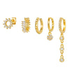 Wholesale Women's Geometric Brass Cut Out Ear Bone Clip Earrings Set With Zirconia Copper Plated Real Gold
