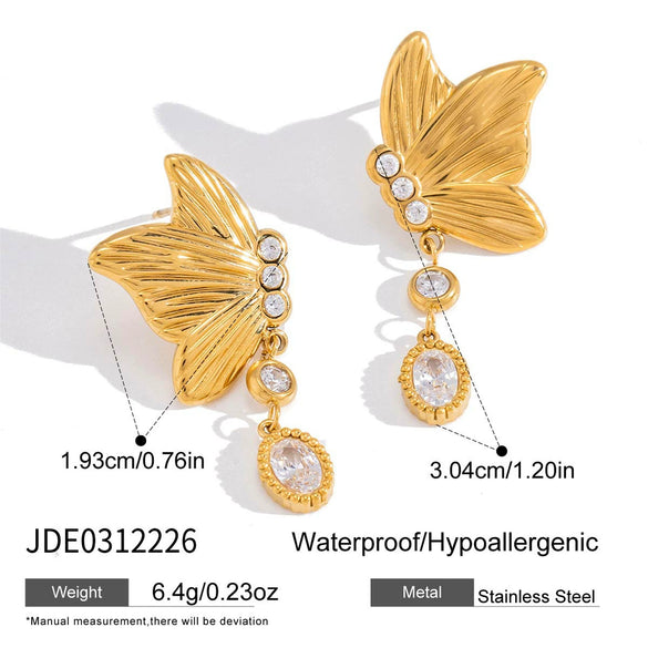 Wholesale Women's Geometric Butterfly Pendant Earrings Stainless Steel Vacuum Real Gold Plated