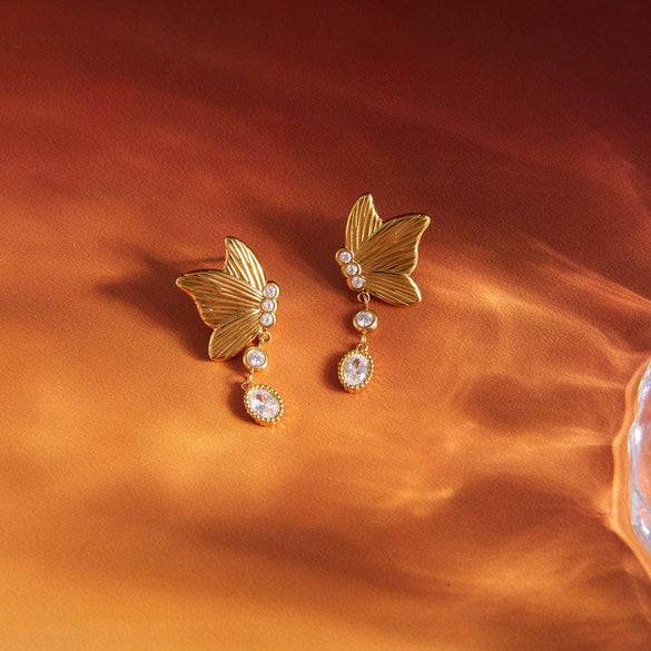 Wholesale Women's Geometric Butterfly Pendant Earrings Stainless Steel Vacuum Real Gold Plated