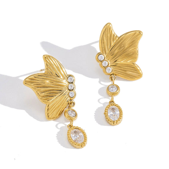 Wholesale Women's Geometric Butterfly Pendant Earrings Stainless Steel Vacuum Real Gold Plated
