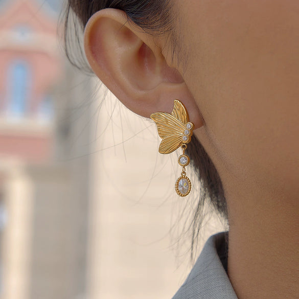 Wholesale Women's Geometric Butterfly Pendant Earrings Stainless Steel Vacuum Real Gold Plated