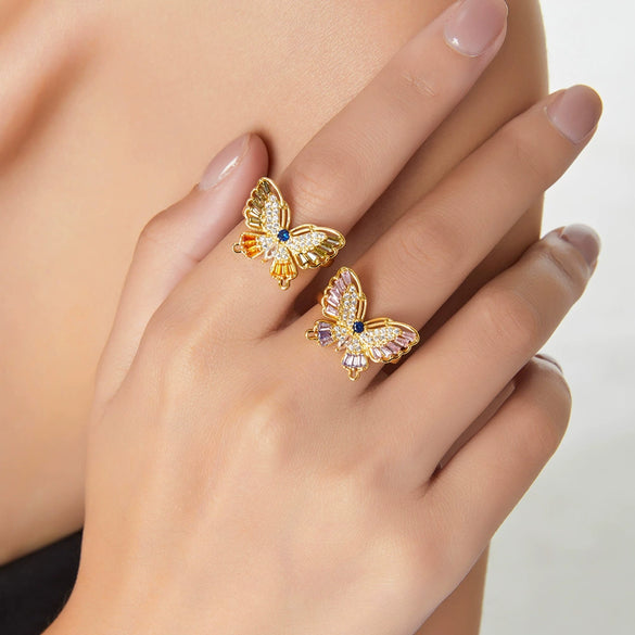 Wholesale Women's Geometric Butterfly Shape Copper Ring With Electroplating And Diamond Design Sense Fashion Style