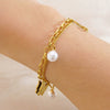 Wholesale Women's Geometric Butterfly Stainless Steel Pearl Doublelayer Electroplated Bracelet Jewelry