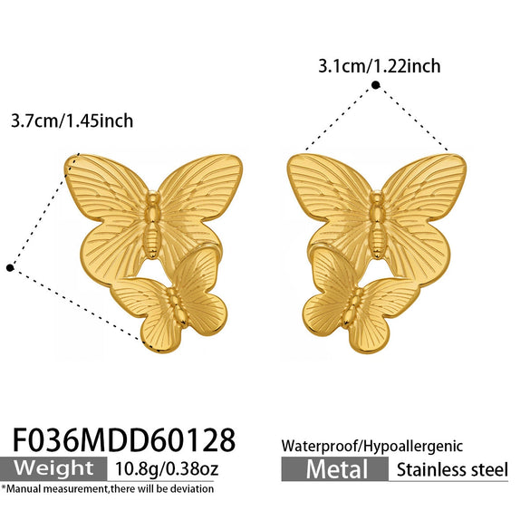 Wholesale Women's Geometric Butterfly Texture Stainless Steel Goldplated Earrings Niche Highend Design