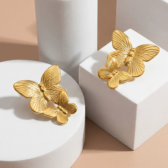 Wholesale Women's Geometric Butterfly Texture Stainless Steel Goldplated Earrings Niche Highend Design