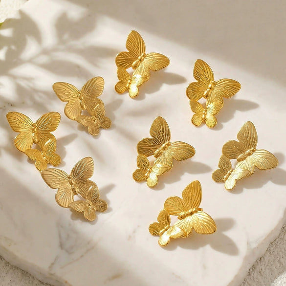 Wholesale Women's Geometric Butterfly Texture Stainless Steel Goldplated Earrings Niche Highend Design