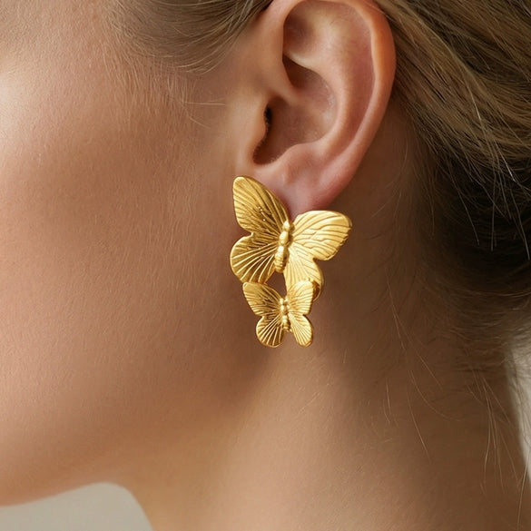 Wholesale Women's Geometric Butterfly Texture Stainless Steel Goldplated Earrings Niche Highend Design