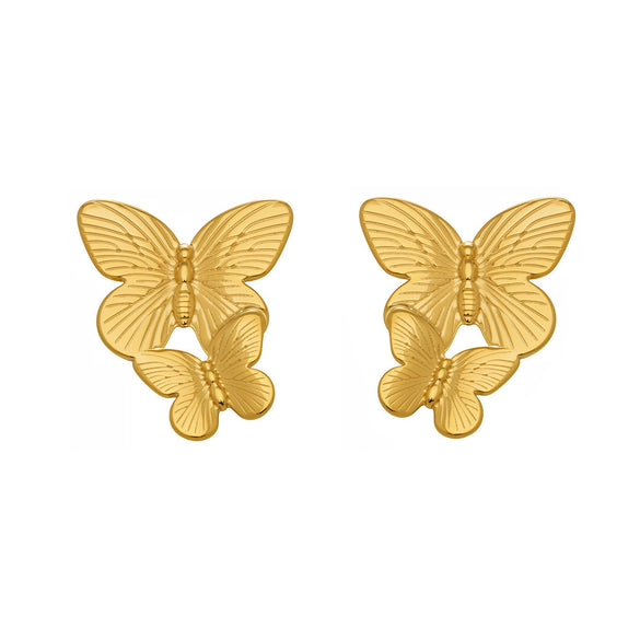 Wholesale Women's Geometric Butterfly Texture Stainless Steel Goldplated Earrings Niche Highend Design