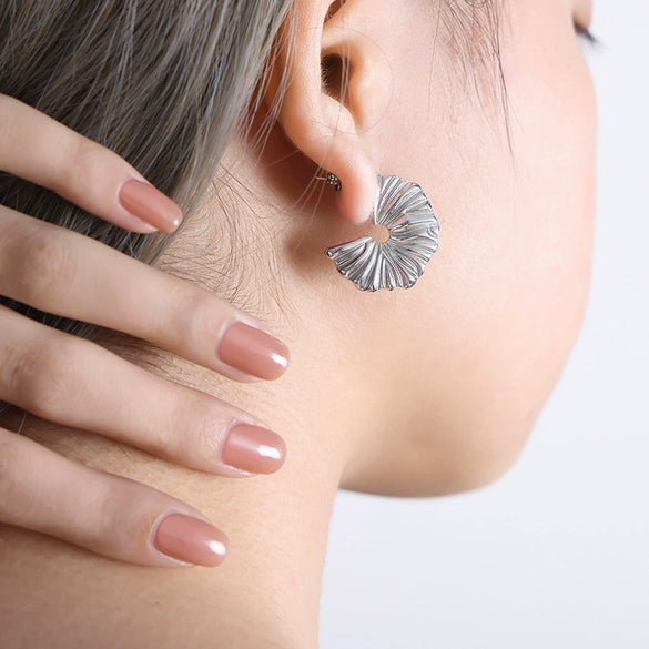 Wholesale Women's Geometric C Shaped Hollow Titanium Steel 18K Gold Electroplated Earrings