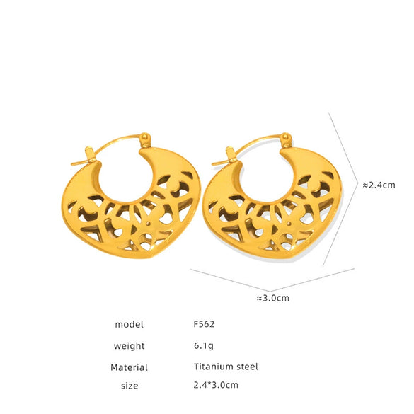 Wholesale Women's Geometric C Shaped Hollow Titanium Steel 18K Gold Electroplated Earrings