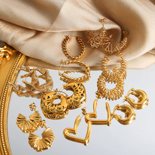 Wholesale Women's Geometric C Shaped Hollow Titanium Steel 18K Gold Electroplated Earrings