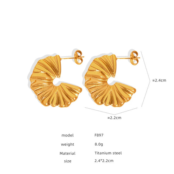 Wholesale Women's Geometric C Shaped Hollow Titanium Steel 18K Gold Electroplated Earrings