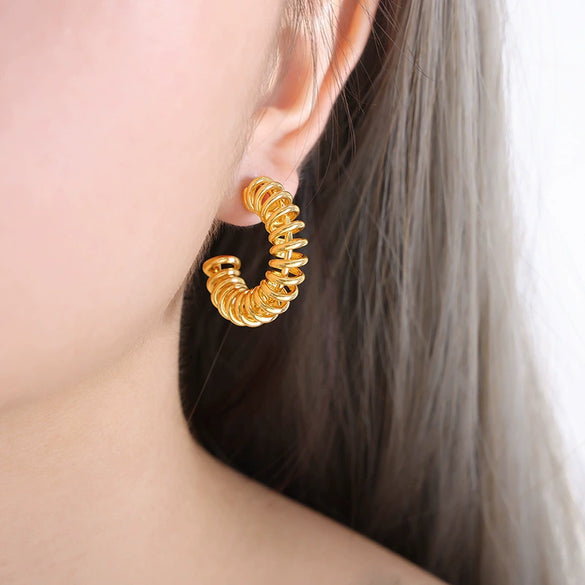 Wholesale Women's Geometric C Shaped Hollow Titanium Steel 18K Gold Electroplated Earrings