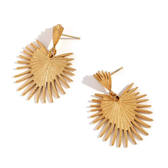 Wholesale Women's Geometric Cactus Heart Stainless Steel Electroplated 18K Gold Earrings