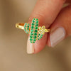 Wholesale Women's Geometric Cactus Tree Ring 925 Sterling Silver Green Zircon Electroplated