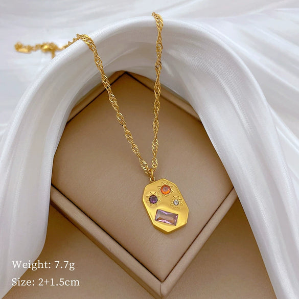 Wholesale Women's Geometric Cartoon Plant Flowers Square Star Galaxy Furnace Real Gold Electroplated Titanium Steel Necklace