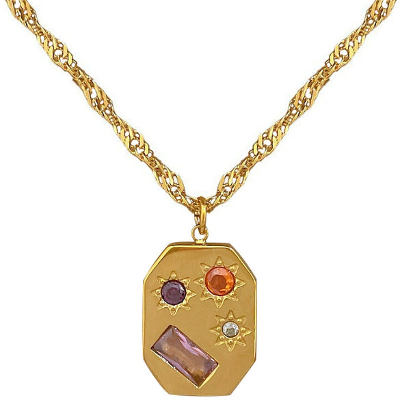 Wholesale Women's Geometric Cartoon Plant Flowers Square Star Galaxy Furnace Real Gold Electroplated Titanium Steel Necklace