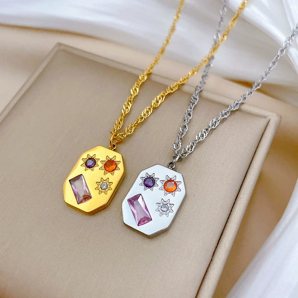 Wholesale Women's Geometric Cartoon Plant Flowers Square Star Galaxy Furnace Real Gold Electroplated Titanium Steel Necklace