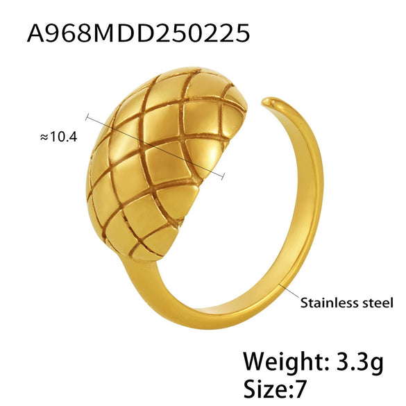 Wholesale Women's Geometric Check Open Ring Stainless Steel 18K Gold Electroplated