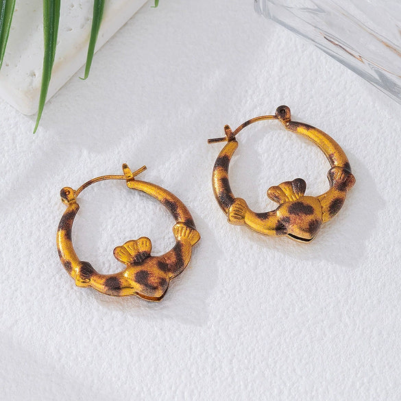 Wholesale Women's Geometric Circle And Leopard Print Alloy Electroplated Stainless Steel Earrings