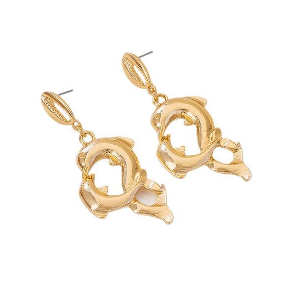 Wholesale Women's Geometric Circle Dolphin Electroplated Alloy And Stainless Steel Earrings