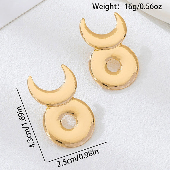 Wholesale Women's Geometric Circle Moon Alloy Electroplated Earrings With Stainless Steel Ear Needles
