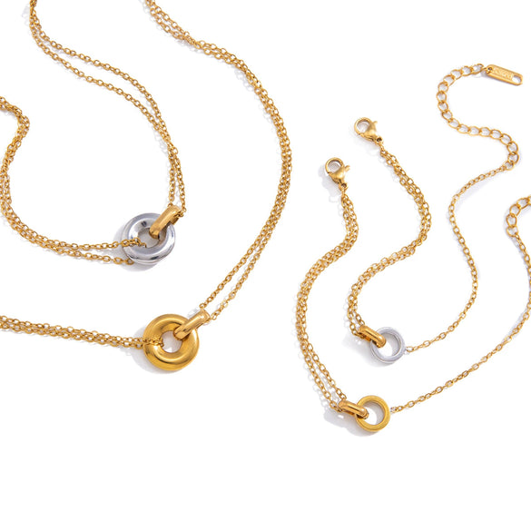 Wholesale Women's Geometric Circle Pattern Titanium Steel And Stainless Steel Electroplated Necklace And Bracelet Jewelry Set