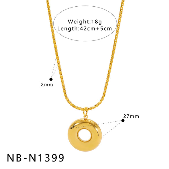 Wholesale Women's Geometric Circle Stainless Steel 18K Gold Plated Stackable Pendant With Snake Chain