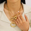 Wholesale Women's Geometric Circle Stainless Steel 18K Gold Plated Stackable Pendant With Snake Chain