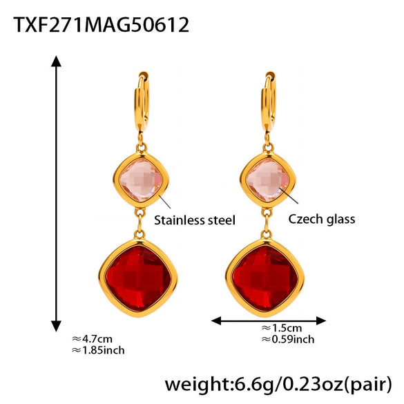 Wholesale Women's Geometric Colorblocking Ferris Wheel Tassel Earrings Made Of Stainless Steel And Glass Stone With Electroplating