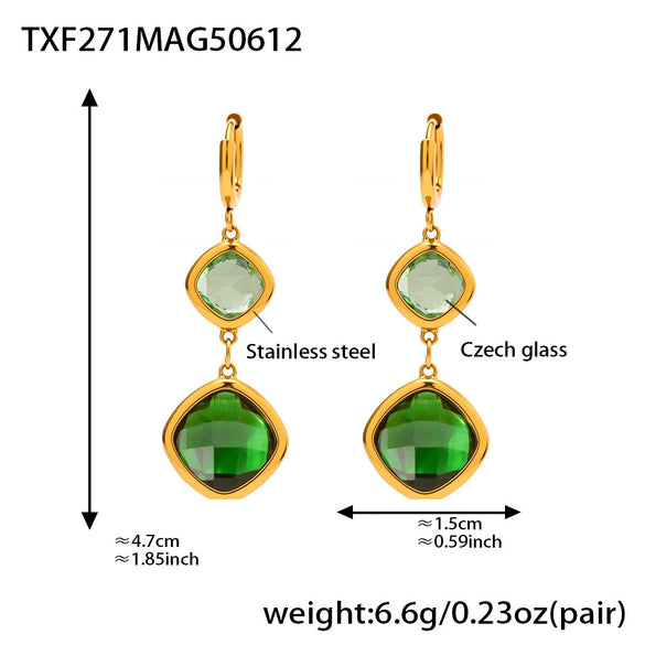 Wholesale Women's Geometric Colorblocking Ferris Wheel Tassel Earrings Made Of Stainless Steel And Glass Stone With Electroplating