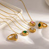 Wholesale Women's Geometric Colored Diamond Pendant Necklace Ring Jewelry Set In Titanium Steel With Pvd Furnace Vacuum Real Gold Plating
