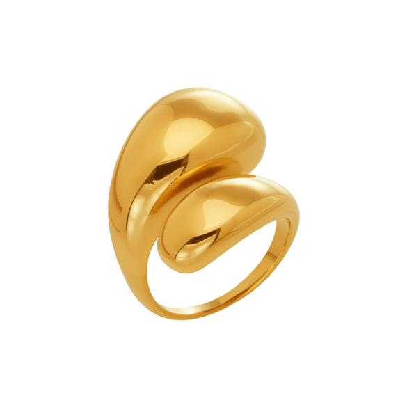 Wholesale Women's Geometric Commashaped Water Drop Open Ring Stainless Steel 18K Gold Plated