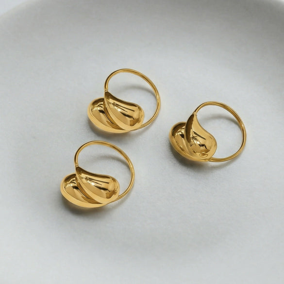 Wholesale Women's Geometric Commashaped Water Drop Open Ring Stainless Steel 18K Gold Plated