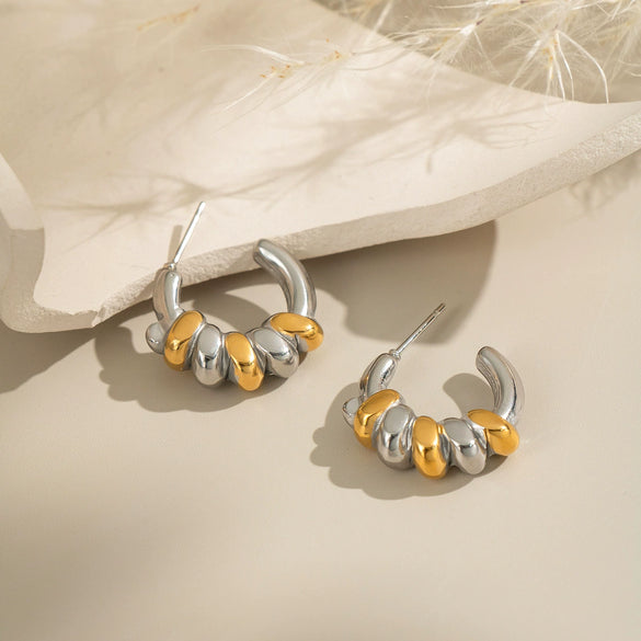 Wholesale Women's Geometric Contrasting Color Twist Earrings In Stainless Steel With Electroplating