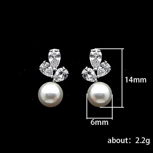 Wholesale Women's Geometric Copper Artificial Pearl And Zircon Earrings With Electroplating