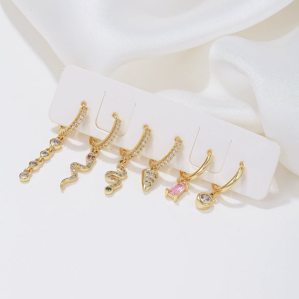 Wholesale Women's Geometric Copper Earrings Inlaid Zircon With Snake And Animal Patterns
