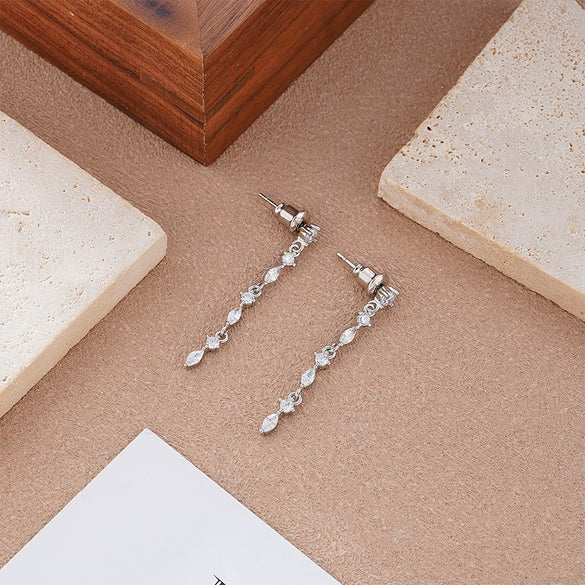 Wholesale Women's Geometric Copper Earrings With Gold Stone Strip Tassel And 14K Gold Plated