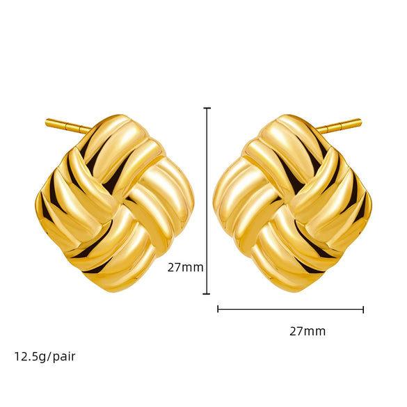 Wholesale Women's Geometric Copper Earrings With Striped Texture Electroplated In Fashion Style