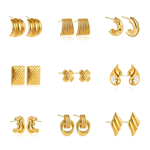 Wholesale Women's Geometric Copper Earrings With Striped Texture Electroplated In Fashion Style