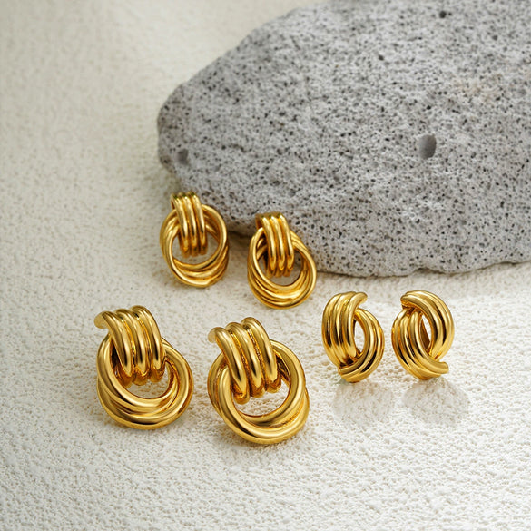 Wholesale Women's Geometric Copper Earrings With Striped Texture Electroplated In Fashion Style