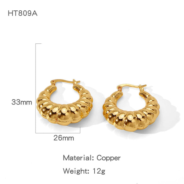 Wholesale Women's Geometric Copper Earrings With Texturized Electroplating