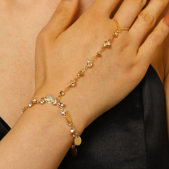 Wholesale Women's Geometric Copper Electroplated Imitation Zircon Sequin Tassel Finger Bracelet Jewelry