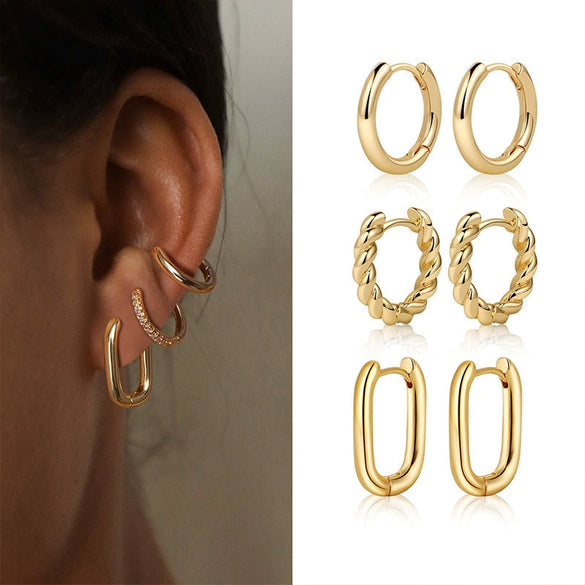 Wholesale Women's Geometric Copper Electroplated Light Luxury Gold Pigment Earrings Jewelry