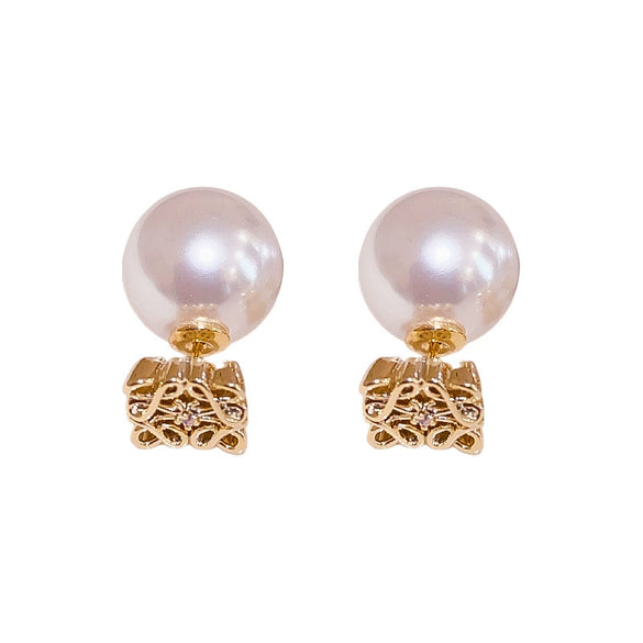 Wholesale Women's Geometric Copper Electroplated Square Hollow Pearl Earrings Light Luxury Style