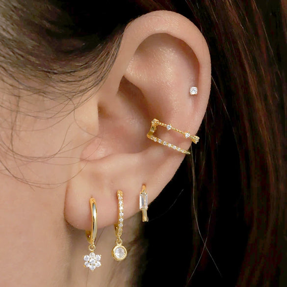 Wholesale Women's Geometric Copper Gold Plated Zircon Nonpierced Ear Clips