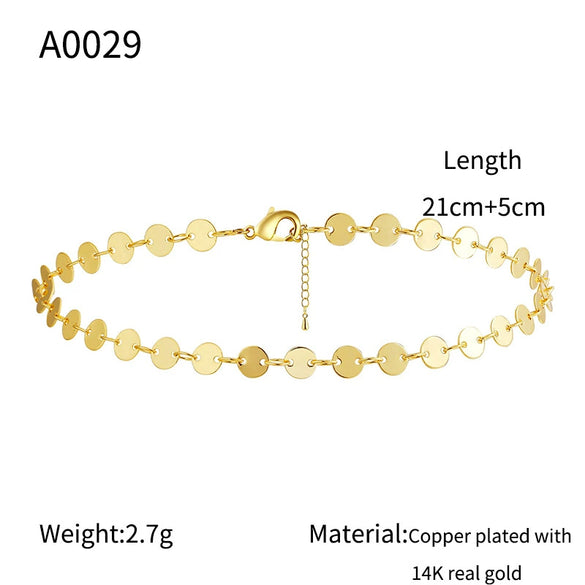 Wholesale Women's Geometric Copper 14K Gold Plated Disc Chain Anklet Jewelry