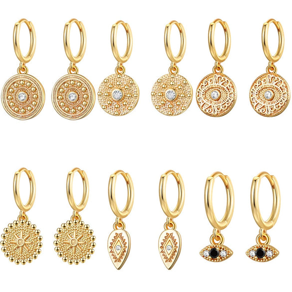 Wholesale Women's Geometric Copper Plated With Real Gold Devil's Eye Earrings